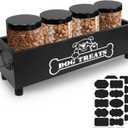 Large Dog Treats Container, Dog Cookie Jar for Dogs Cat Treats Container, Farmhouse Wood Pet Treats Storage Organizer for Dog Food Storage Container with 4 Jars, Cat Dog Treat Organizer