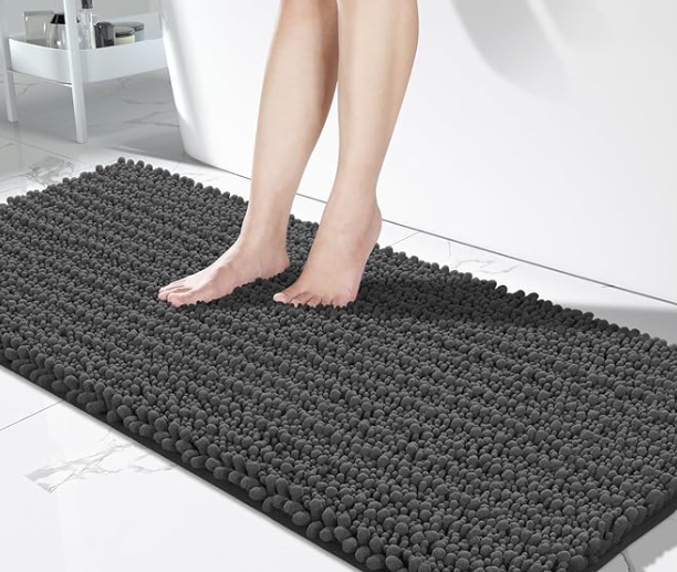 Yimobra Bathroom Runner Rug 60x24 Inch - Extra Long Non Slip Chenille Bath Mat, Soft & Absorbent, Machine Washable Shaggy Hallway Carpet for Vanity Tub Shower, Gray Home Decor Accessories (Grey)