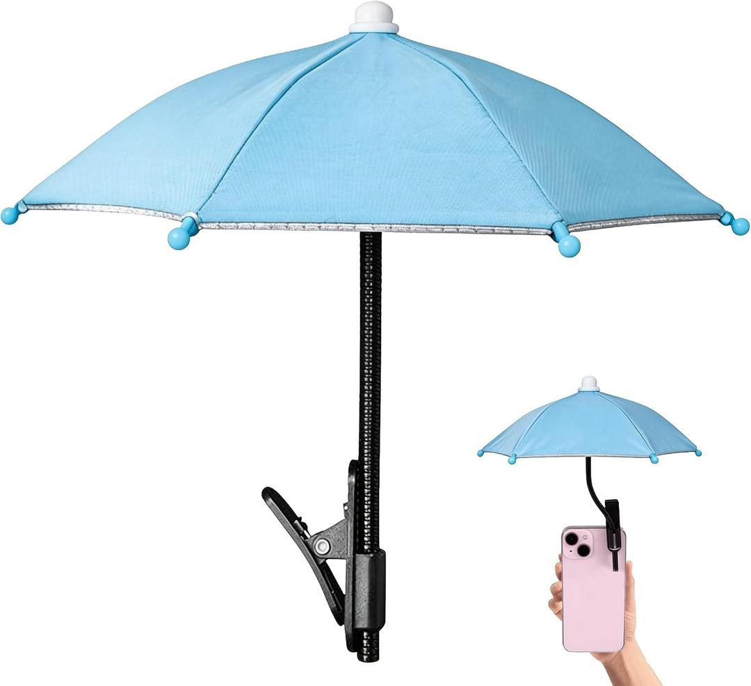 Phone Umbrella for Sun Adjustable Clip Base Mini Phone Shade, Portable Anti-Glare Sun Shield for All Smartphones, Compact Travel Accessory for Outdoor & Car Use