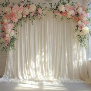 10x10FT Ivory Backdrop Curtain for Wedding Parties Wrinkle Free Curtain Backdrop for Baby Shower Drapes for Birthday Party Photography Background Soft Fabric 5ft x 10ft, 2 Panels