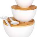 ShineMe Salad Serving Bowls with Lid and Utensils, 10" Bamboo Fiber Large Salad Bowl Set of 3, Kitchen Mixing Bowls for Preparing, Storing and Serving Cereal, Fruit,Chips, Bread