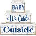 3 Pcs Winter Let It Snow Tiered Tray Decor Table Sign Winter Theme Wood Decorations Centerpiece Decor for Party Gift Desk(Snow Style)