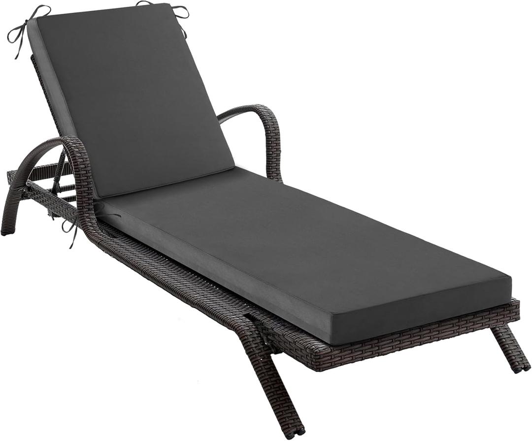 Chaise Lounge Cushions Outdoor, Waterproof Lounge Chair Cushion, 80x 26x 3 Inch Outdoor Chair Cushions with Ties, High-Density Foam Patio Lounge Chair Pads for Lawn, Pool & Beach, Dark Grey