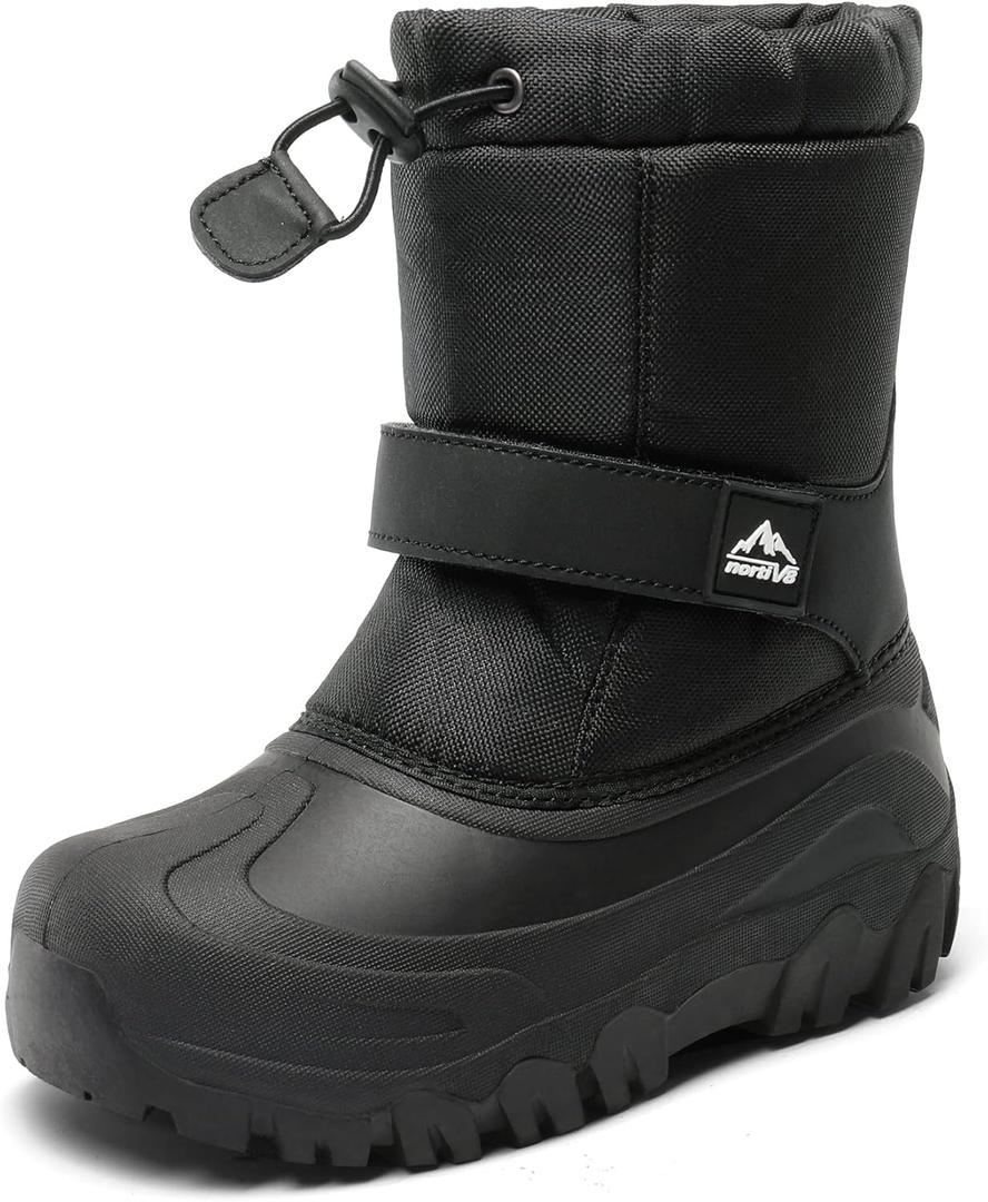NORTIV 8 Kids Snow Boots Boy's Girl's Waterproof Cold Weather Classic Booties Hiking Outdoor Shoes (Little Kids/Big Kids) (Black, Size 3)