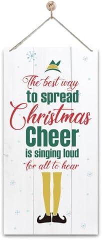 Christmas Cheer Wooden Sign, The Best Way to Spread Christmas Cheer Xmas Wall Hanging Decoration for Indoor Outdoor Xmas Party Home Living Room Bedroom 7x14 Inches