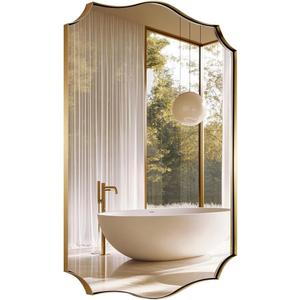 ANDY STAR Gold Vanity Mirror, Brushed Gold Mirror for Bathroom, 22x30 Irregular Wall Mirror, Asymmetrical Mirror in Stainless Steel Metal Frame Wall Mount for Bathroom, Bedroom, Living Room, Mantel (30"L x 22"W, Brushed Gold)