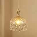Vintage Crystal Small Pendant Lights Kitchen Island, Adjustable Cord Length 0.5" to 70", Dia7.87 Glass Shade Light Fixture,Brass Hanging Light, Chandelier for Bedroom (1-PackHard-Wired