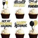 24 Pcs Happy Retirement Cupcake Toppers Officially Retired Cupcake Picks, Out Of Office Forever Retirement Theme Cake Toppers Decorations for Farewell Party Cakes (Black&Gold)
