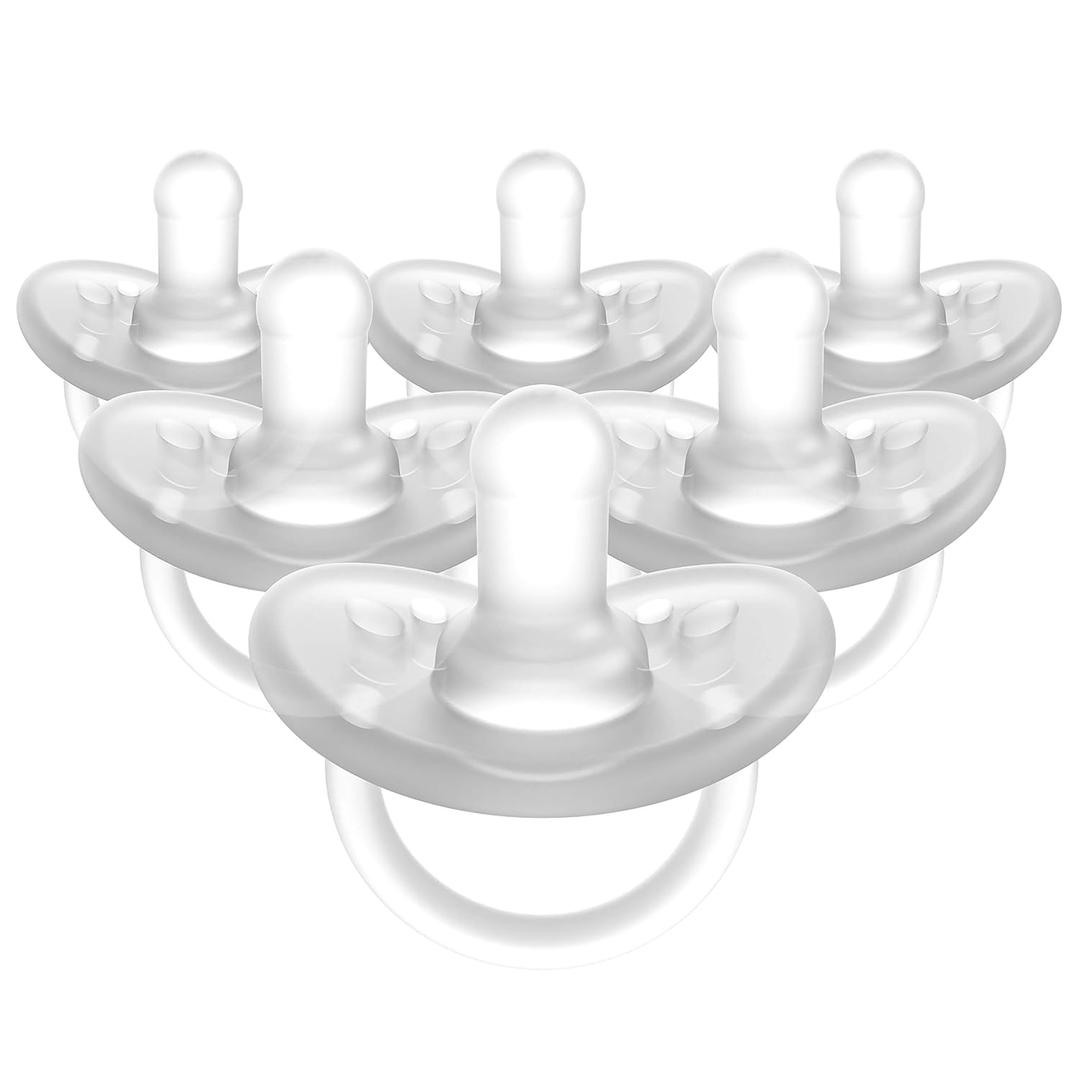 Evenflo Feeding Balance Plus Stage 1 Cylindrical Baby, Newborn and Infant Pacifier - Developed with Pediatric Feeding Specialists - 0 to 6 Months (Pack of 6) (6 Count (Pack of 1), Clear)