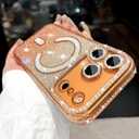 Glitter for iPhone 17 Pro Max Case with Eyecatching Integrated Lens Protection, [Sparkly Bling Back Panel] [Seamless Work with Magsafe] Cute Women Girly Phone Case for iPhone 17 Pro Max Cosmic Orange