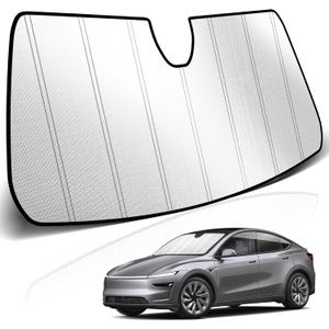 KUST Windshield Sun Shade for Tesla Model Y 2019-2024(Fit Model Y Juniper 2024 2025) Foldable Thicken Window Sunshade UV Protection Keep Cool Sunshield Sun Visor Accessories Aluminum Film