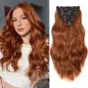Clip in Hair Extensions for Women, 20 Inch Wavy Copper Hair Extensions Clip Ins, 8PCS Synthetic Soft Lace Weft Hairpieces for Women