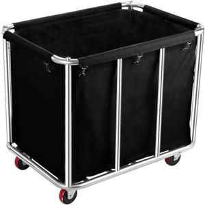 Commercial Laundry Cart with Wheels, 400L Large Capacity Heavy Duty Stainless Laundry Basket,Laundry Sorter for Clothes Storage,330 lbs Load (Black), 35.4" x 25.6" x 31.5"