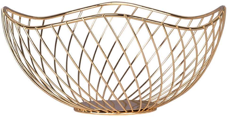 IBWell High Style Curved-Edge Modern Creative Stylish Single Tier Dish,Metal Iron Wire Fruit Vegetables Bread Decorative Stand Serving Bowls Basket Holder (Gold-Twill)