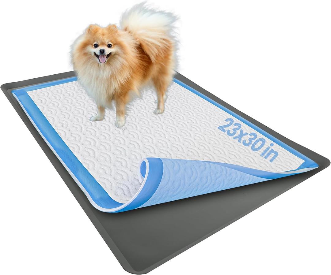 TidyFriend Dog Pee Pad Holder Tray Fits for 23 x 30 Wee Wee Pee Pads - Stable Grip, Raised Edges, Quick-Wipe Silicone Surface Dog Potty Tray Holder for Indoor Flooring Protection (Grey)