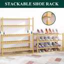 Smiry Bamboo Shoe Rack for Closet, 5 Tier Long Wooden Shoe Organizer, Stackable Wood Shoe Storage Shelf for Entryway, 14 Vertical Slats, 2+3 Stack Heavy-Duty Legs, 33.86"x11.02"x31.3", Natural
