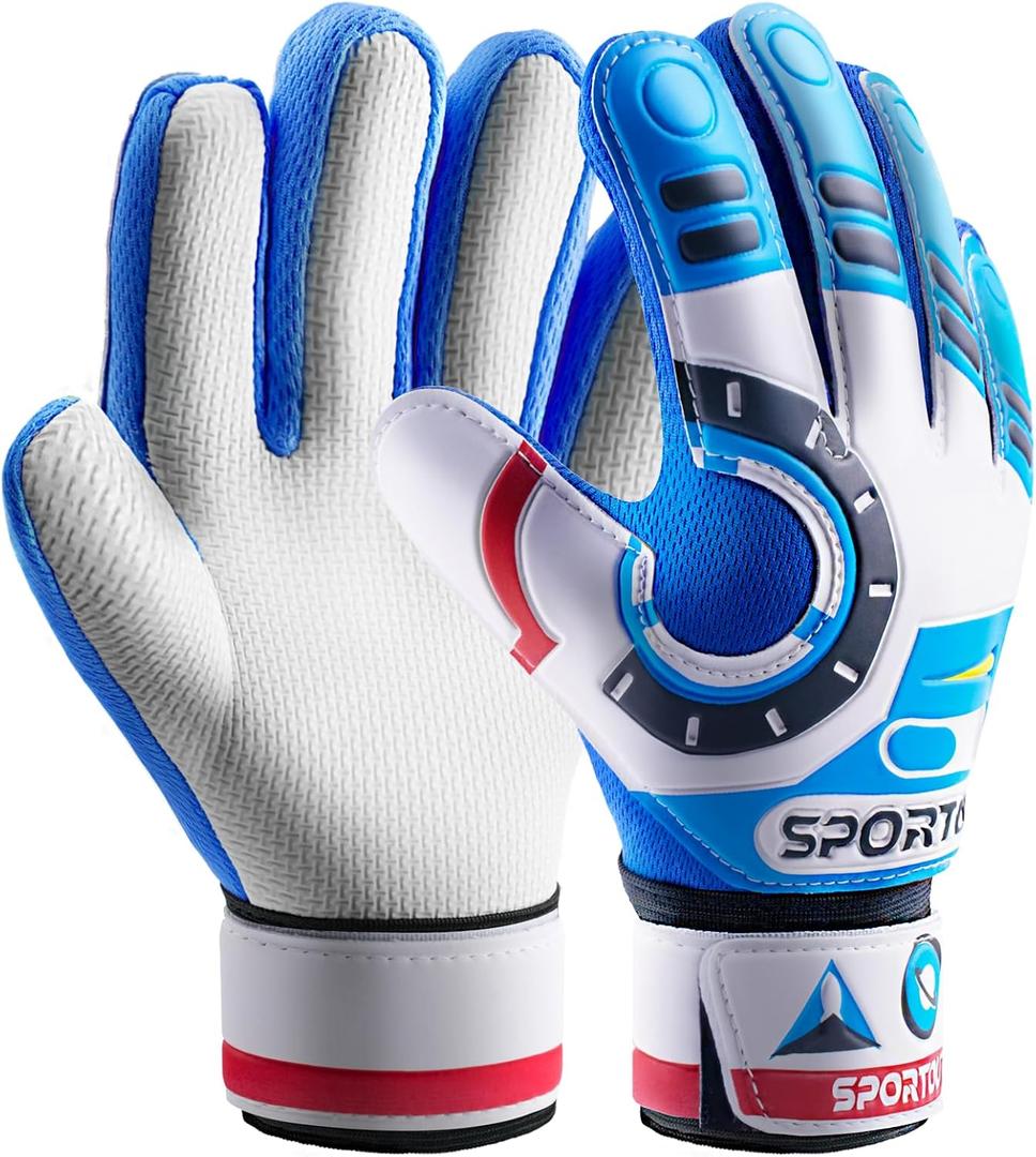 Sportout Kids Goalkeeper Gloves, Soccer Gloves with Double Wrist Protection and Non-Slip Wear Resistant Latex Material to Give Protection to Prevent Injuries (Size 5 Suitable for 5 to 8 years old, Astronaut-blue)