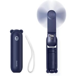 JISULIFE Handheld Mini Fan, 3 IN 1 USB Rechargeable Portable Fan [12-19 Working Hours] with Power Bank, Flashlight, Pocket Design for Travel/Summer/Concerts/Lash, Gifts for Women (Dark Blue)