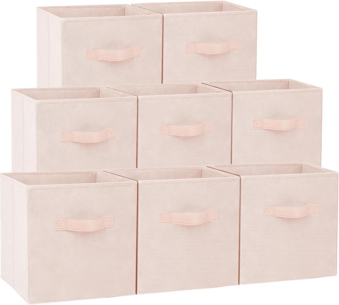 Criusia Storage Cubes - 13 Inch Heavy Duty Fabric Storage Bins for Shelves Closet Cube Organizer - 8 Pack Collapsible Cube Storage Bins Baskets for Clothes Blankets Toys - Nursery Organization (Peach Pink)