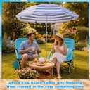 Colingmill 3 Pcs Folding Beach Chairs with Umbrella, Low Outdoor Chairs for Adults with Cup Holders and Carry Bags, Portable Set with 61 Inch Shade Canopy, 300 lbs Capacity(Light Blue), 27.6" x 6.5" x 6.7"