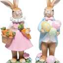 Hodao Easter Bunny Decoration Spring Rabbit Decor Gifts Handcrafted Resin Figurines Colorful and Charming Spring Decor for Home, and Holiday Celebrations (Set of 2) (Brown)