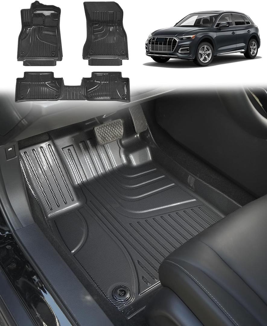 IKABEVEM Carbon Fiber Pattern Floor Mats | for Audi Q5 SQ5 2018-2025 | Front & 2nd Row, Gray
