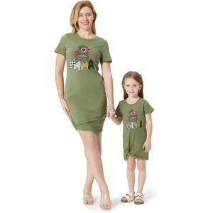 PATPAT Mommy and Me Matching Beach T Shirt Dresses:Short-Sleeve T-Shirt Dresses Vacation Outfits (X-Large, Army Green)
