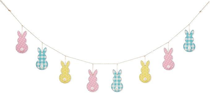 glitzhome 72''L Easter Metal Bunny Garland, Easter Wall Hanging Decor Jute Banner for Indoor Outdoor Mantle Door Festive Party Home School Decorations