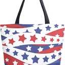 Chic Extra Large Shoulder Grocery Tote Bag, USA Flag Patriotic Stars And Stripes Pattern Canvas Reusable Handle Bags for Men Women Gym Weekender Picnic Beach Travel Home Storage Market Shopping