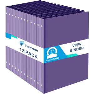 Fulmoon 12 Pcs Economy View 3 Ring Plastic Binder 12.2 x 9.8 Inch Plastic Round Ring Binders with Pockets Notebinder for Meetings for Home, Office, School(Purple, 1 Inch)
