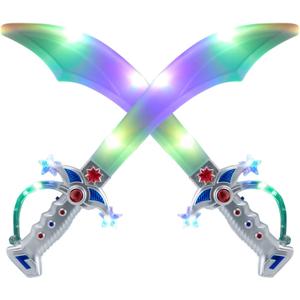 JOYIN 2 Deluxe Pirate 19.5" LED Light Up Flashing Buccaneer Swords with Motion Activated Clanging Sounds for Realistic Play, Halloween Party, by Spooktacular Creations