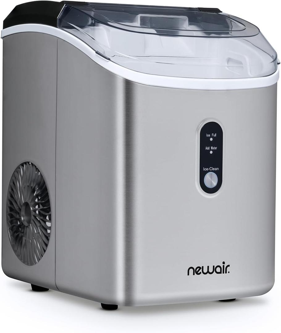 Newair Nugget Countertop Ice Maker Machine | 26 lbs. | Sonic Ice Maker in Stainless Steel, Self-Cleaning Function, Refillable Water Tank, Perfect Canes Ice for Kitchens, Offices, Home Coffee Bars