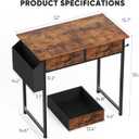 DUMOS 32" Home Office Computer Desk with Drawers, Small Gaming Writing Study Table with Storage Side Bag, Headphone Hook and Adjustable Feet for Bedroom Rustic Brown