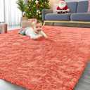 OLANLY 5x8 Machine Washable Large Area Rugs for Living Room, Bedroom, Soft Fluffy Shaggy Bedside Rug, Indoor Floor Carpet for Kids Girls and Boys, Dorms, Nursery, Home Decor Aesthetic, Coral Red