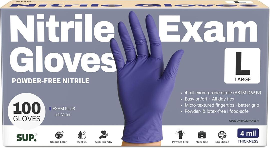 Supmedic SUP Exam Plus® Nitrile Gloves, Powder-Free Disposable Lab Violet (L)