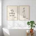 Framed Funny Dog Bathroom Wall Art Black and White Line Art Poster Print, Abstract Retro Bathroom Dog Picture Painting, Modern Minimalism Animal Picture Wall Decor for Bathroom Living Room 12x16 Inches