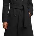 Fisoew Women Double Breasted Coats Long Winter Work Office Overcoat Pocketed Outwear with Belt (Medium, Black)