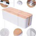 2 Pack Large Cable Management Box Wooden Style Cord Organizer and Cover for TV Wires, Computer, Router, USB Hub and Under Desk Power Strip Safe ABS Material and Baby-Pets Proof Lock (White)