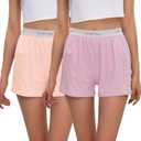 INNERSY Boxer Shorts for Women Cotton Sleep Shorts Soft Lounge Pajama Bottom 2-Pack (Large, Violet/Pink)