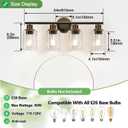 4-Light Bathroom Light Fixtures, Brown and Gold Modern Vanity Lights Over Mirror with Clear Glass Shade, Bathroom Wall Lamp for Mirror Kitchen Living Room Hallway Cabinet Porch Bedroom Reading room