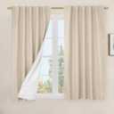 LAMIT Natural 100% Blackout Linen Curtains, 45 Inches Linen Textured Thermal Bedroom Curtains Back Tab and Rod Pocket Neutral Panels with White Liner for Farmhouse, 2 Panels, 42 x 45 Inch, Linen