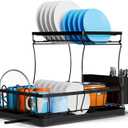 2-Tier Dish Drying Rack for Kitchen Counter, Dish Drainers for Kitchen Sink with Utensil Holder and Cutlery, Black Dish Rack from Stainless Steel with Rust Resistant, Space Saving, Size 17''L x 12''W