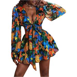 BEAUDRM Women's Tropical Dresses Summer Dress Vacation Beach Sundresses Sexy Long Bell Sleeve Two Piece Vacation Outfits