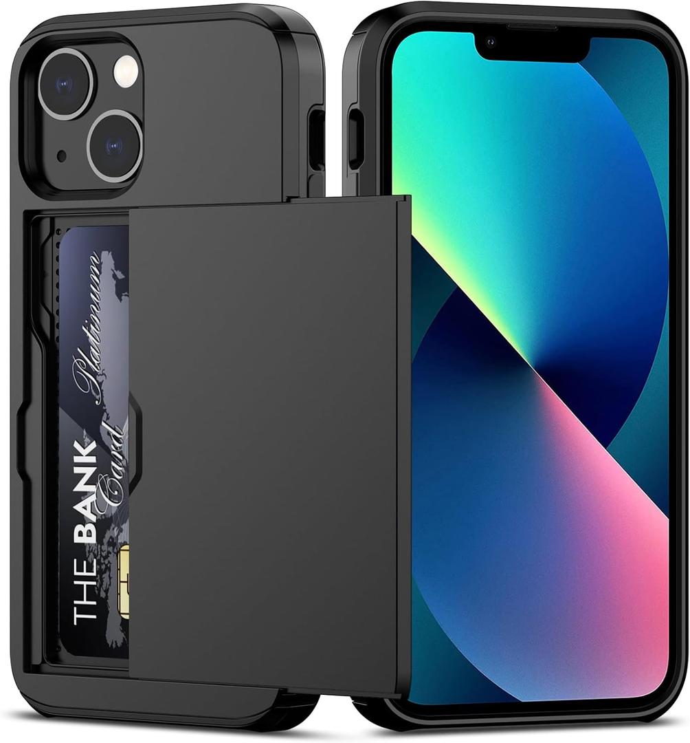 Nvollnoe for iPhone 13 Mini Case with Card Holder Heavy Duty Protective Dual Layer Shockproof Hidden Card Slot Slim Wallet Case for iPhone 13 Mini for Men&Women
