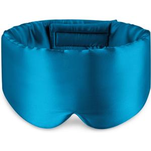 Zenssia 100% Mulberry Silk Sleep Mask Eye Mask for Man and Woman with Adjustable Headband, Full Size Large Sleep Mask & Blindfold for Total Blackout for All Night Sleep, Travel & Nap- Peacock Blue