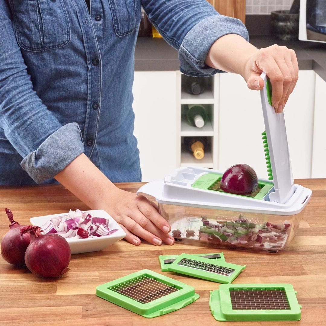 Le'raze 13-in-1 Vegetable Chopper Pro with Glass Container, Stainless Steel Blades, BPA-Free, Mandoline Slicer, Manual