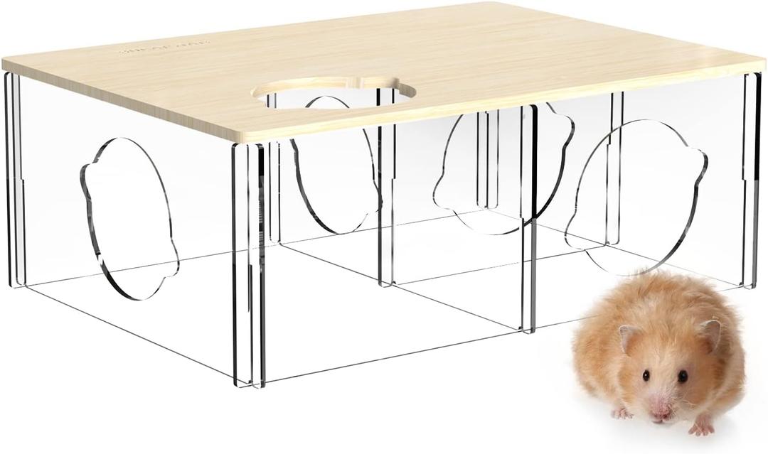 BUCATSTATE Hamster Hideout 3-Chamber, Acrylic Transparent Hamster House Multi-Room Hut & Habitats with Window for Syrian Dwarf Hamster, Gerbils, Degus