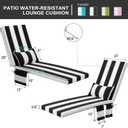 Outdoor Chaise Lounge Cushion Set of 2 with Head Pillow and Side Pockets, Water Repellent & Weather Resistant Patio Recliner Lounge Chair Cushions for Lawn, Pool & Beach (Black Stripe, 72" x 21")