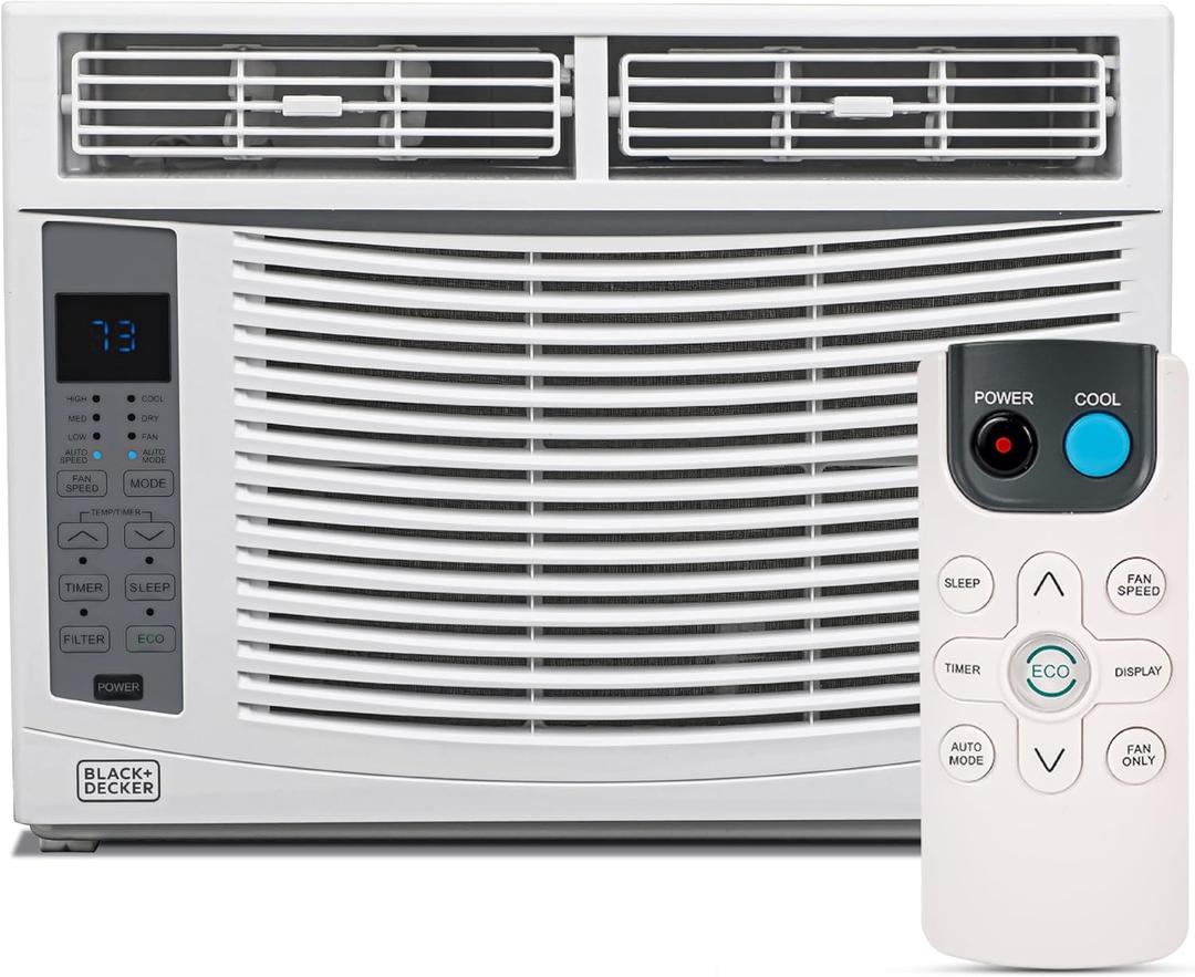 BLACK+DECKER Window Air Conditioner 6,000 BTU, AC Window Unit Cools Up to 250 Square Feet, AC Unit with Remote Control, 3 Cooling Speeds and Fan Only Function, BWAC06WTB, White