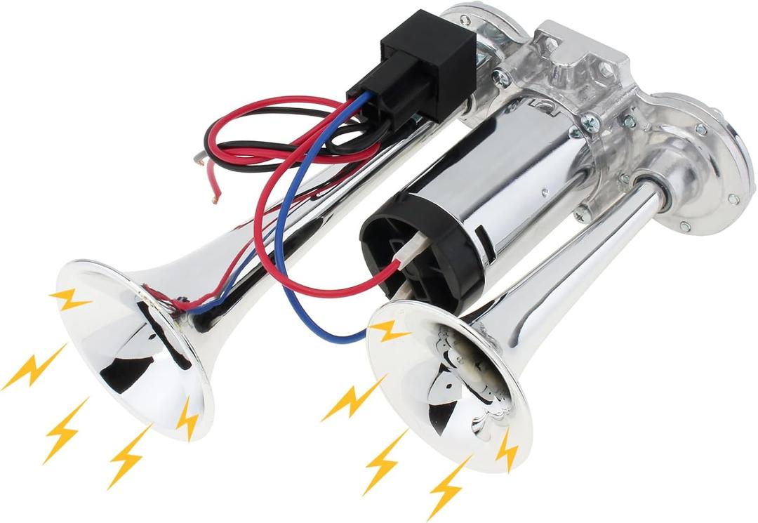 12V Air Horn for Truck, 150dB Dual Trumpets Super Loud Electric Car Air Horn Kit with Compressor for Cars Trucks Lorry Trains Boats